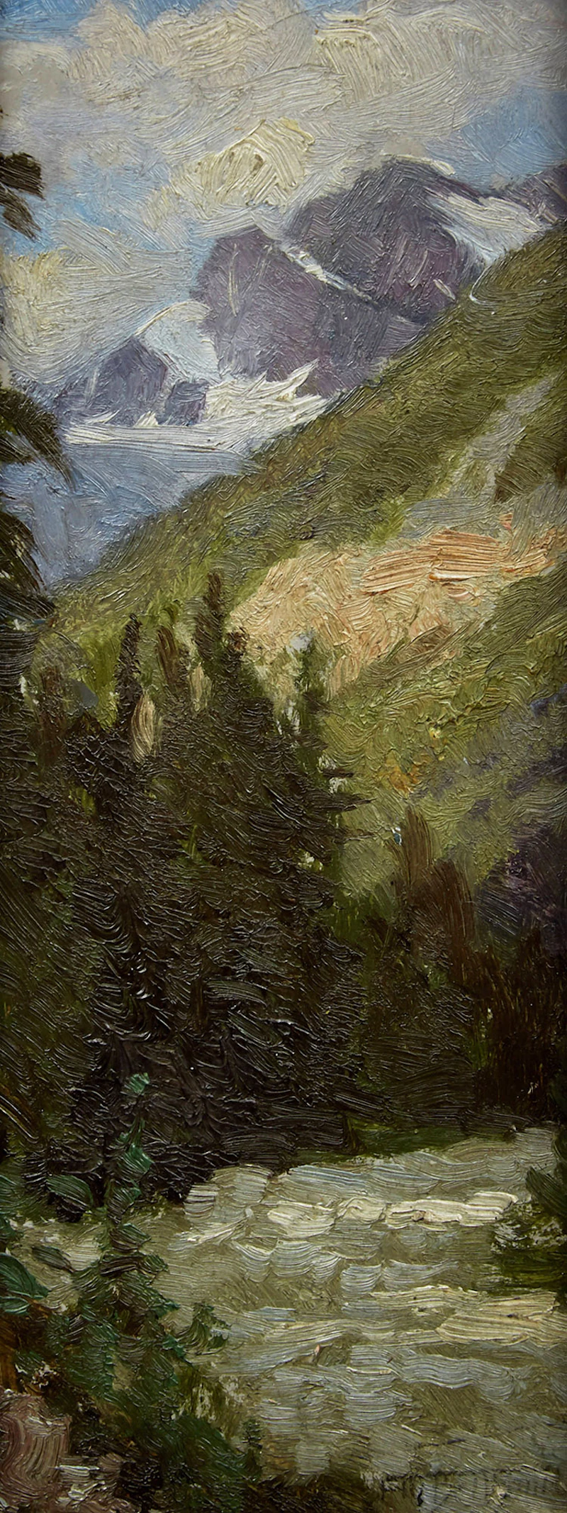 Frederic Marlett Bell-Smith, Mountain Landscape, oil on divided board