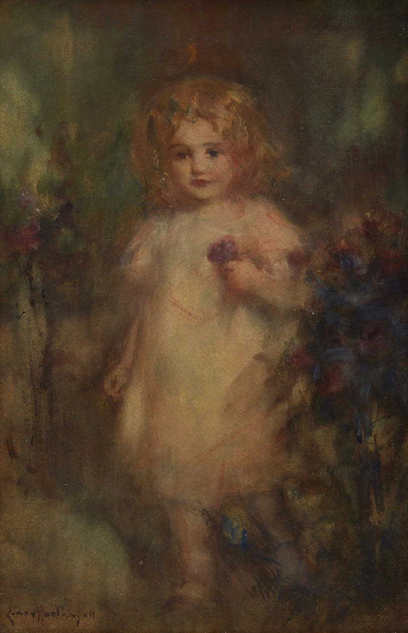 Laura Adeline Muntz Lyall, A Child in a Garden, watercolour