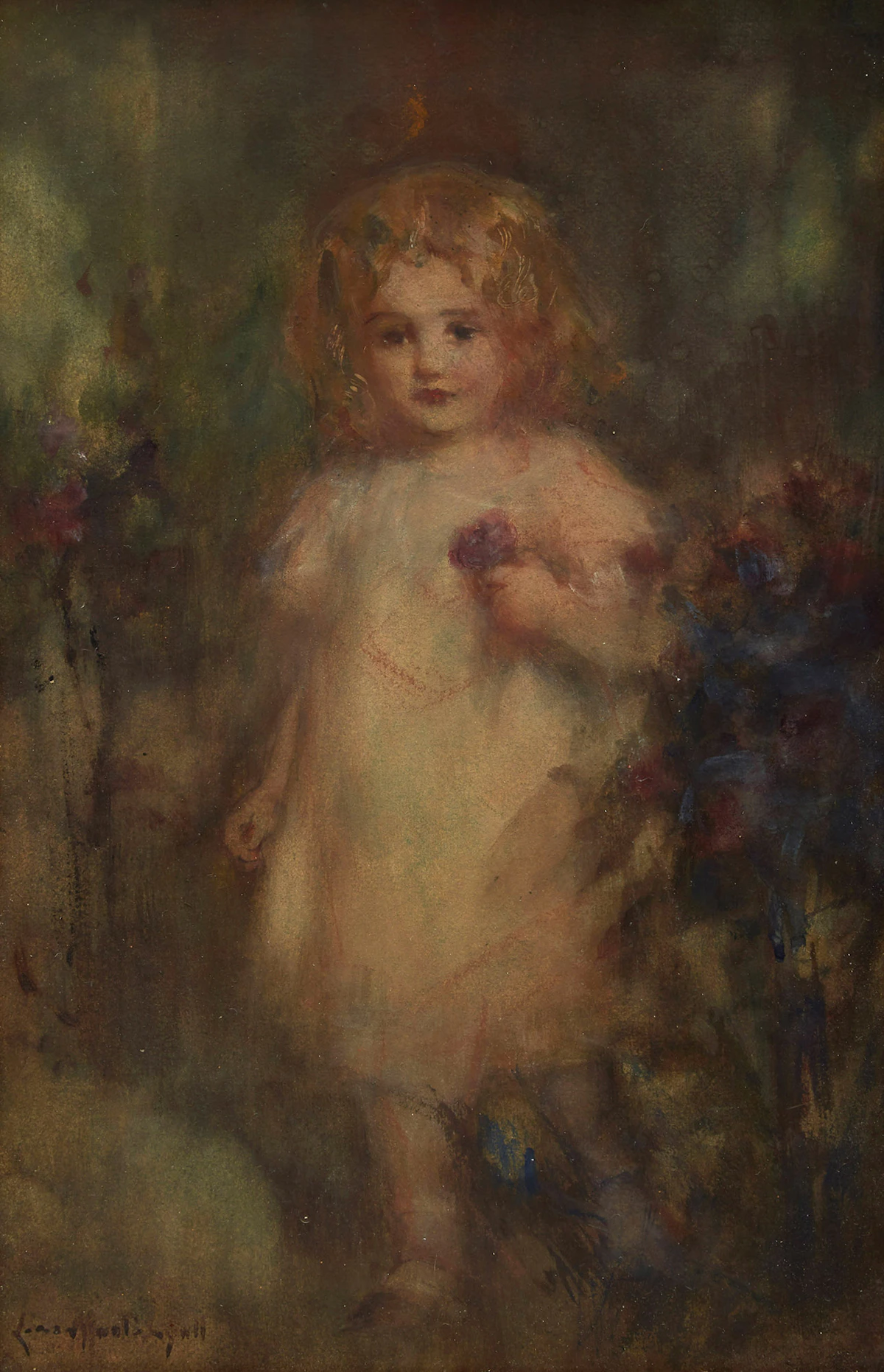Laura Adeline Muntz Lyall, A Child in a Garden, watercolour