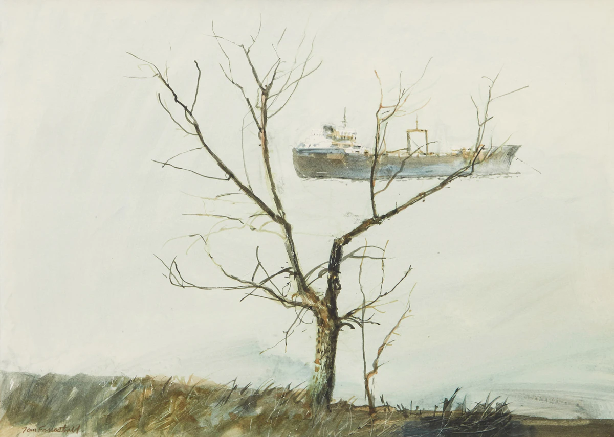 Thomas de Vany Forrestall, Untitled (Ship in the Bay), watercolour