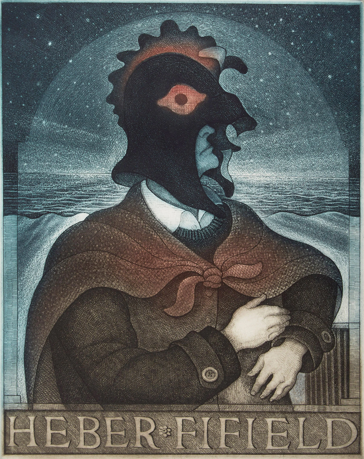 David Lloyd Blackwood, Study for Great Mummer, colour etching and aquatint, 2000
