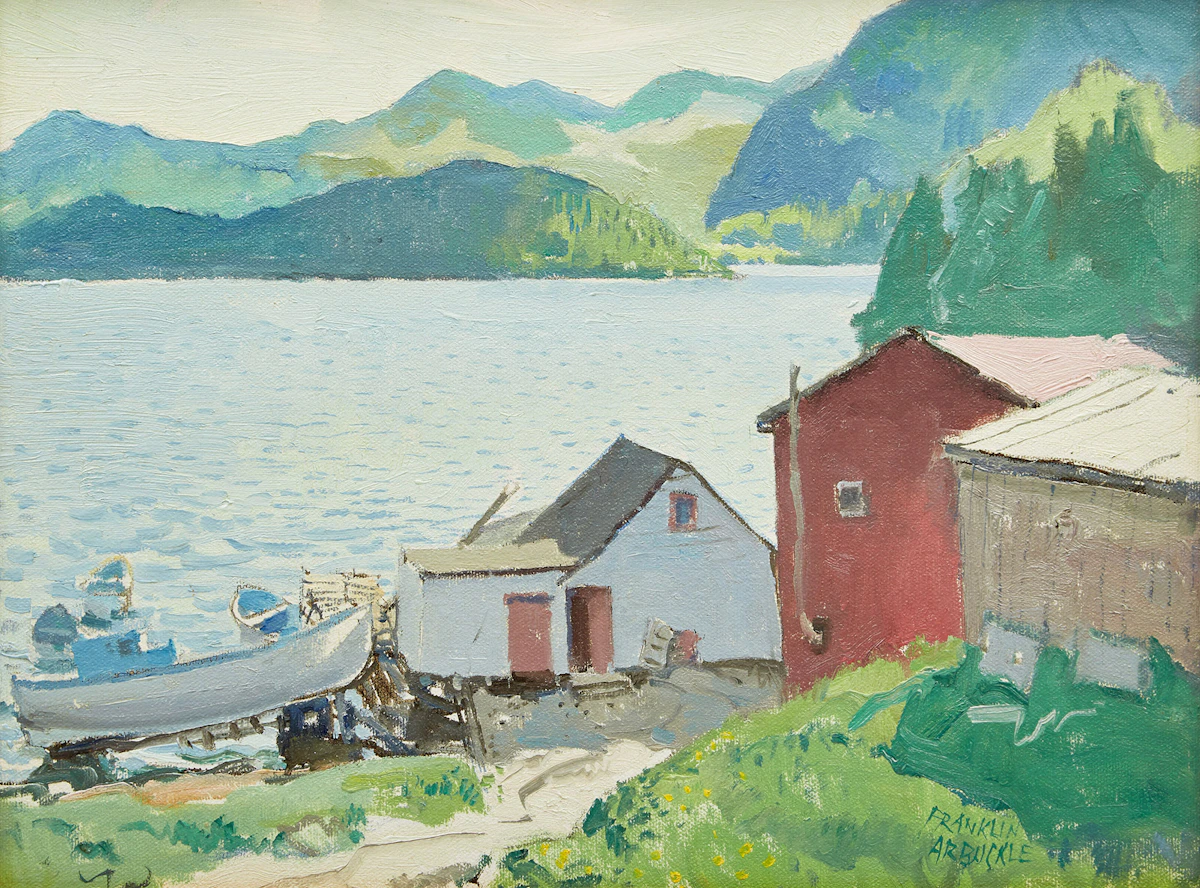 George Franklin Arbuckle, Toope’s Fish House, Trinity, Newfoundland, oil on panel, July 21, 1982
