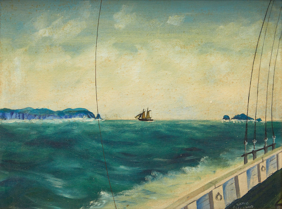 David Lloyd Blackwood, Ship at Sea, oil on canvas board, circa 1958