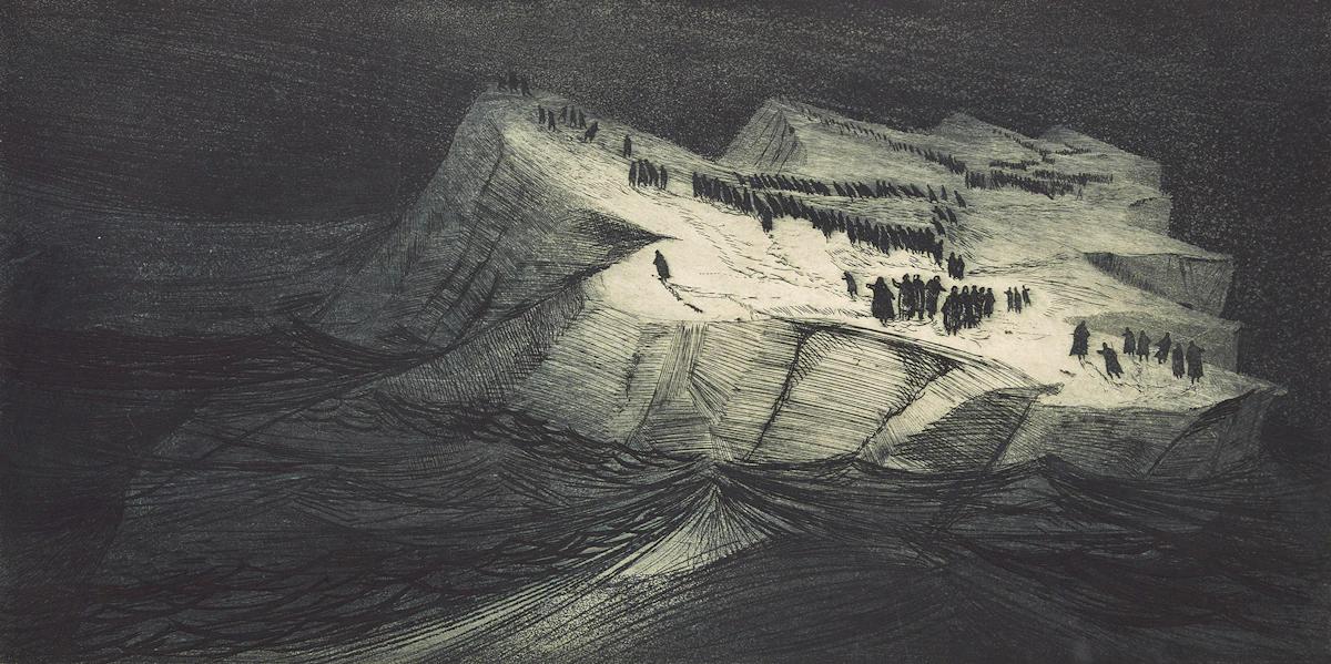 David Lloyd Blackwood, Great Lost Party Adrift, etching and aquatint, 1965