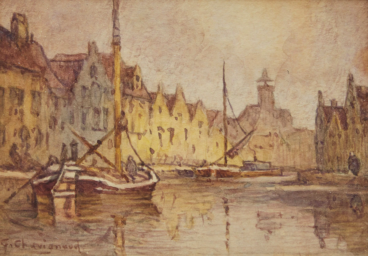 Georges Chavignaud, Old City of Bruges, watercolour on paper
