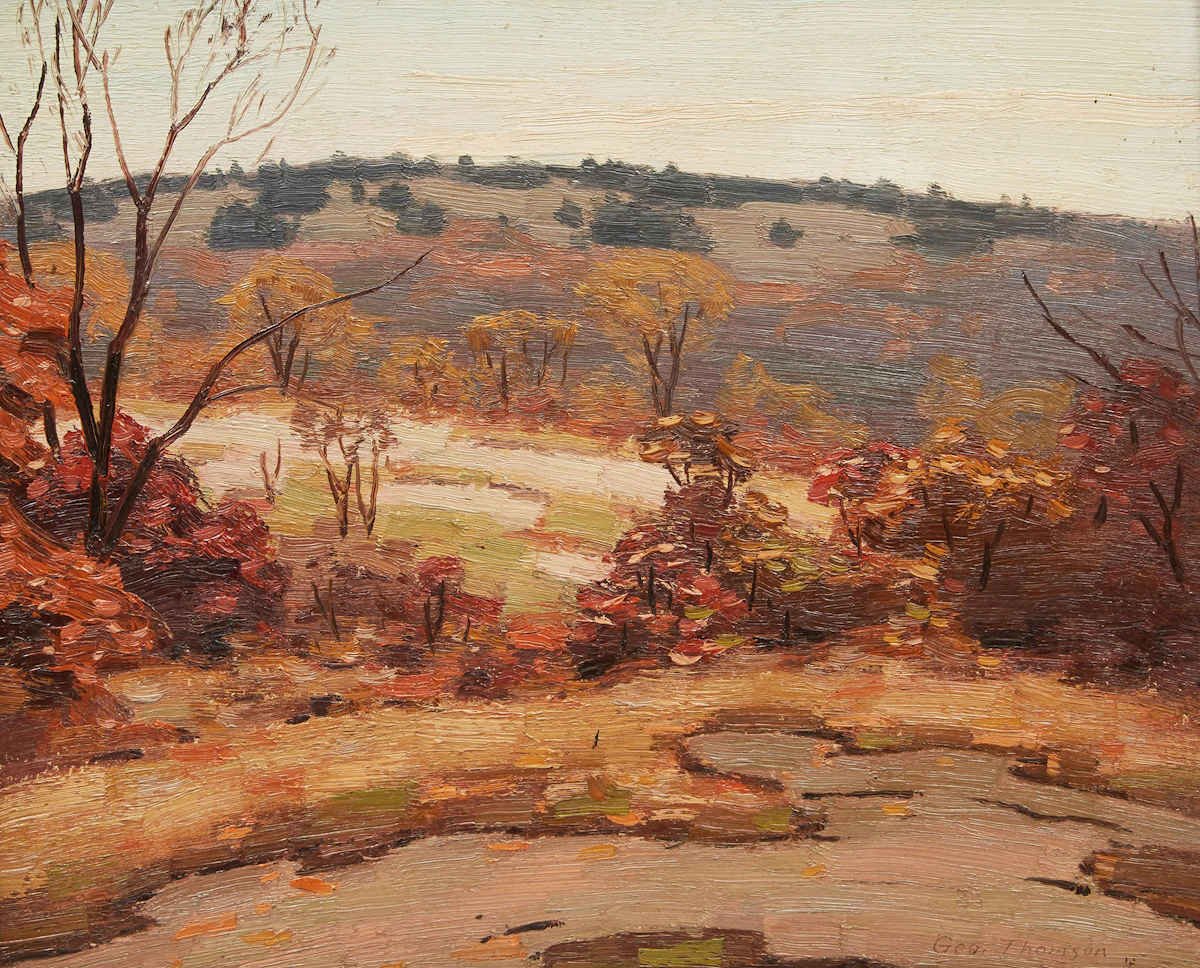 George Thomson, Autumn at Milford Bay, oil on board