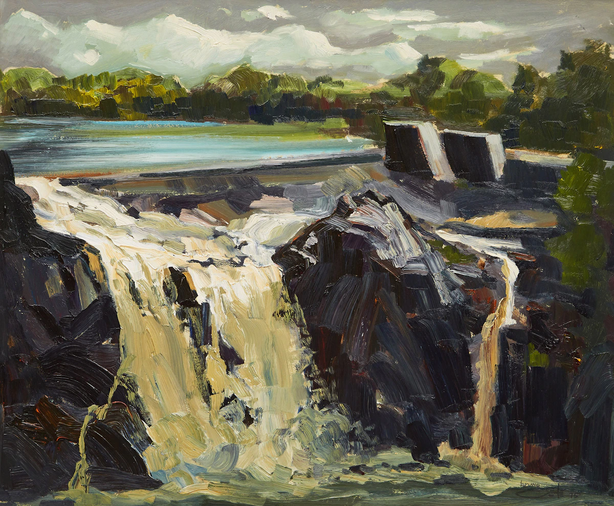Bruno Côté, Chutes de Chaingy, oil on board, 1975
