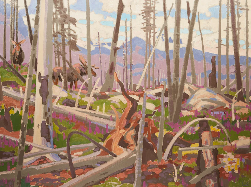 Storm Mountain, Moose and Fireweed by Illingworth Holey Kerr