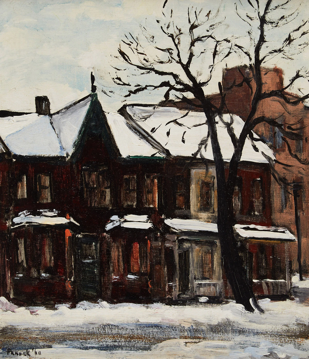 Albert Jacques Franck, Untitled (Row of Houses), oil on board, 1960