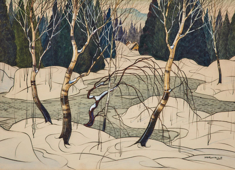 Graham Noble Norwell, Birches in Winter, watercolour