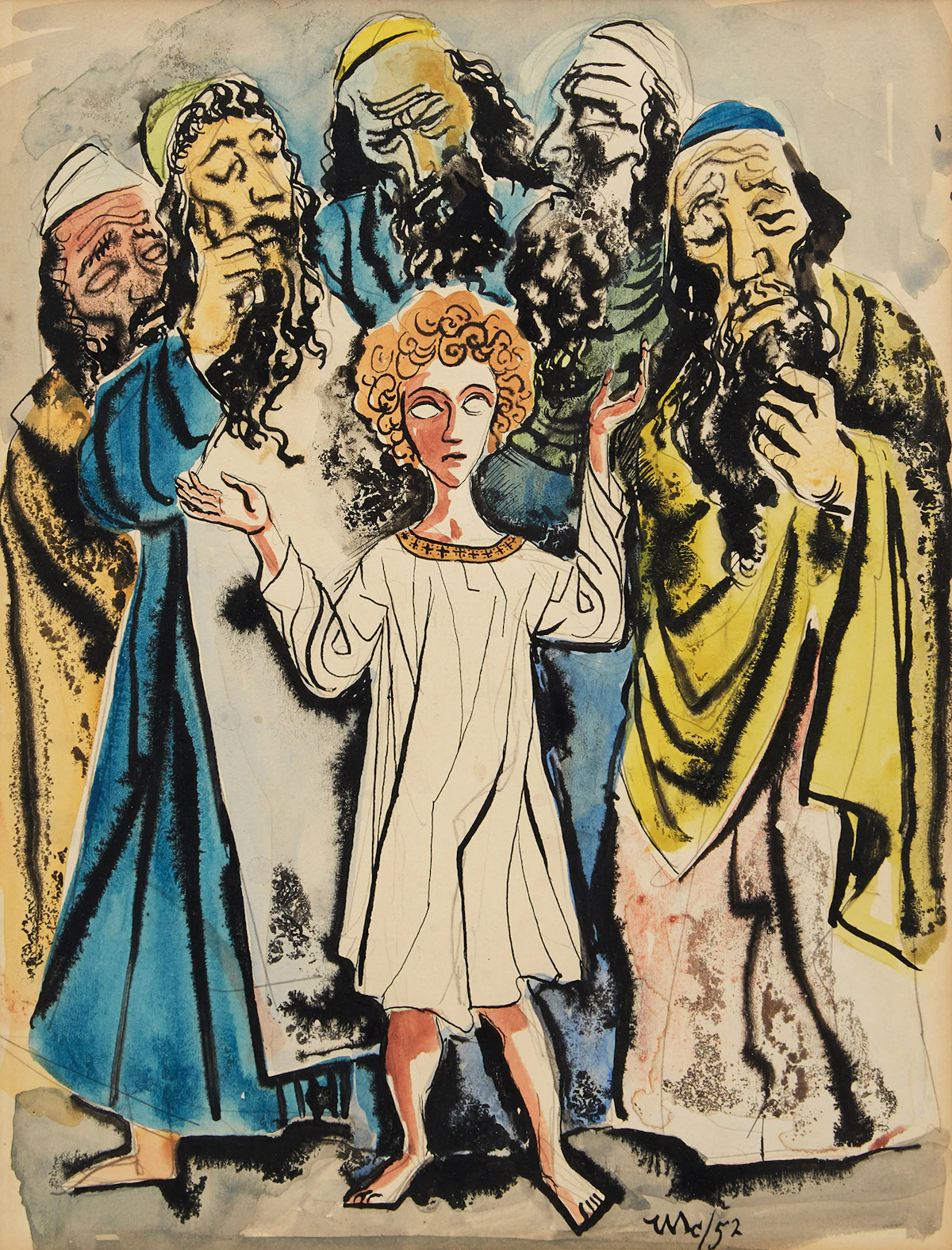 William Hodd McElcheran, Untitled (The Gathering) , watercolour, 1952