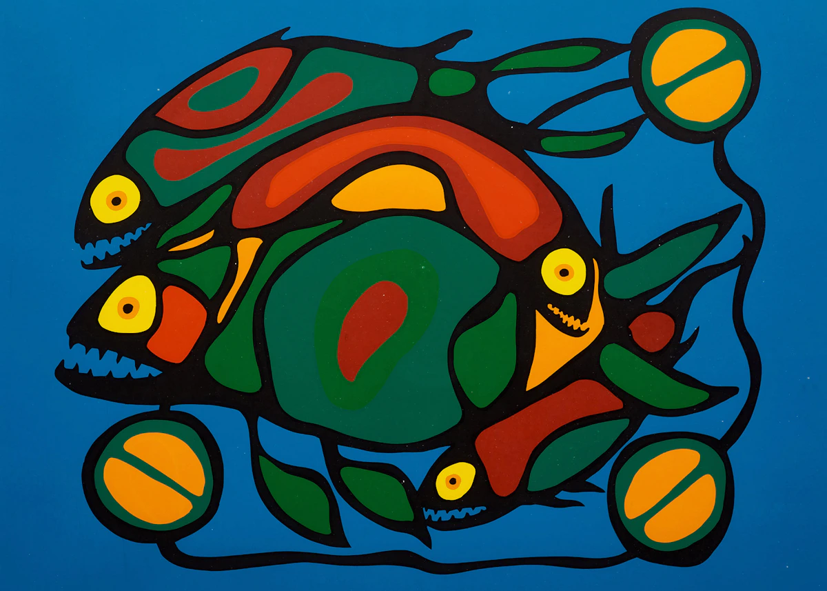 Norval Morrisseau, Fish Unity in Cosmic Sea, colour serigraph