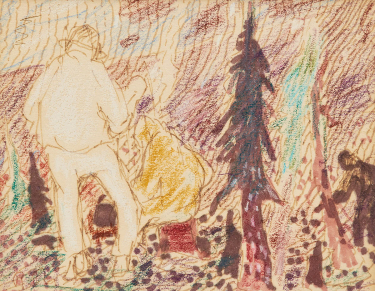 René Richard, Trappeurs, mixed media on paper