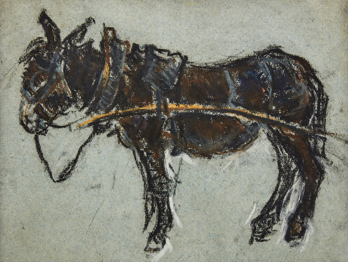 Manly Edward MacDonald, Study of a Donkey; Sketches of Men Working; Woman at the Marketplace, three pencil and crayon drawings