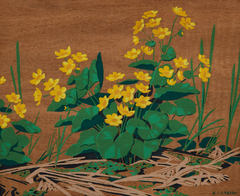 Alfred Joseph Casson, Marsh Marigold, silkscreen on wood veneer
