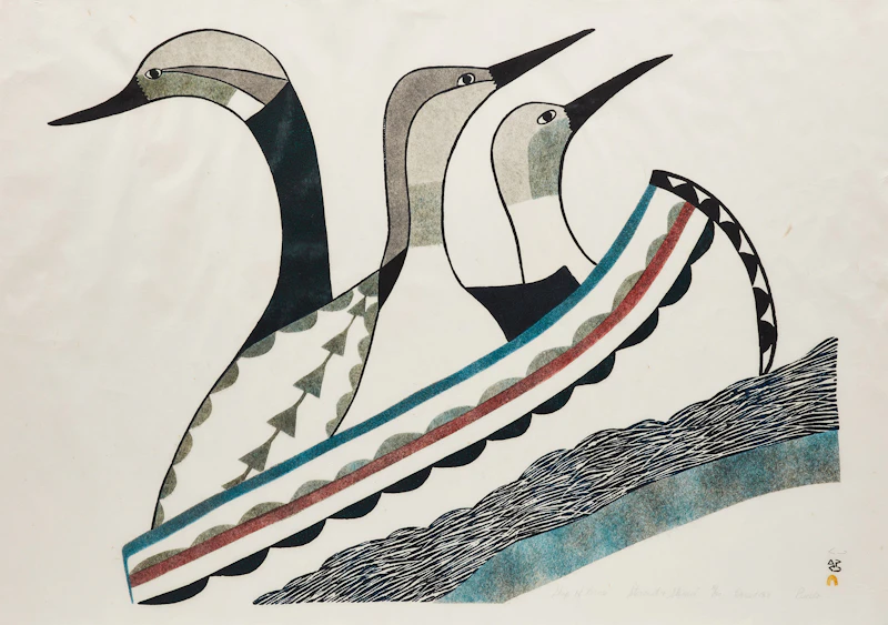 Pudlo Pudlat, Ship of Loons, stonecut