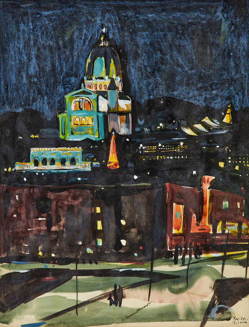 Fritz Brandtner, St. Joseph Shrine at Night, colour ink on paper