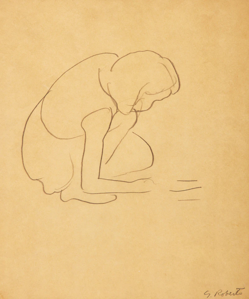 Crouching Figure Study; Man Reading Newspaper by William Goodridge Roberts