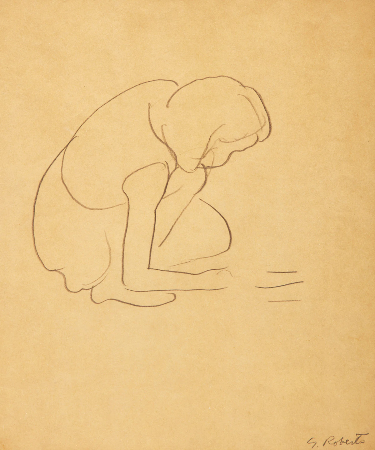 William Goodridge Roberts, Crouching Figure Study; Man Reading Newspaper, two works on paper