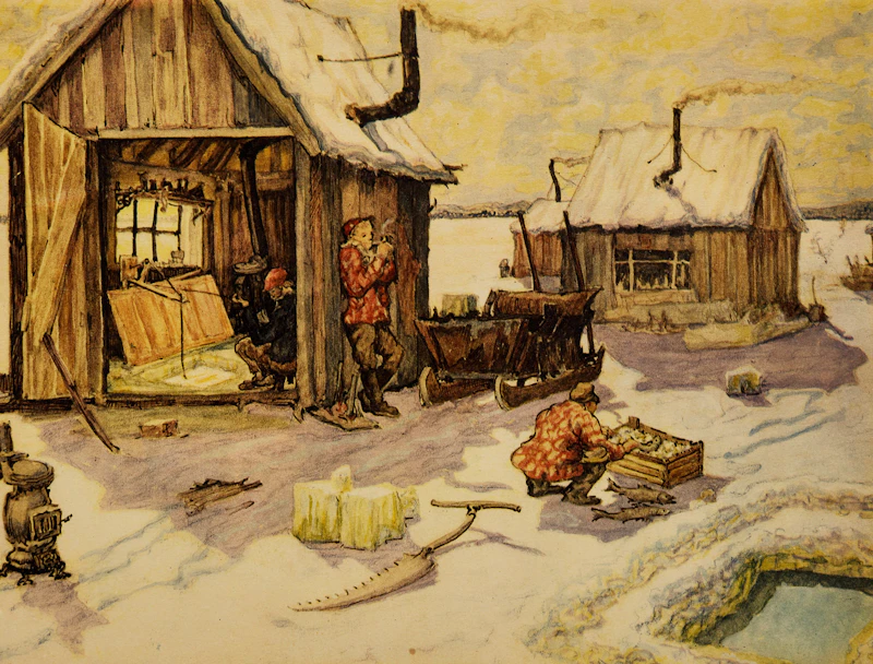 Nicholas Hornyansky, Ice Shanties on a Bright Day; Niagara, Horseshoe Falls; Windmills on the Richelieu, three photolithographic reproductions