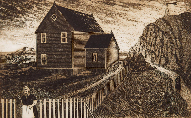 David Lloyd Blackwood, Gram Glover’s House on Bragg’s Island, etching