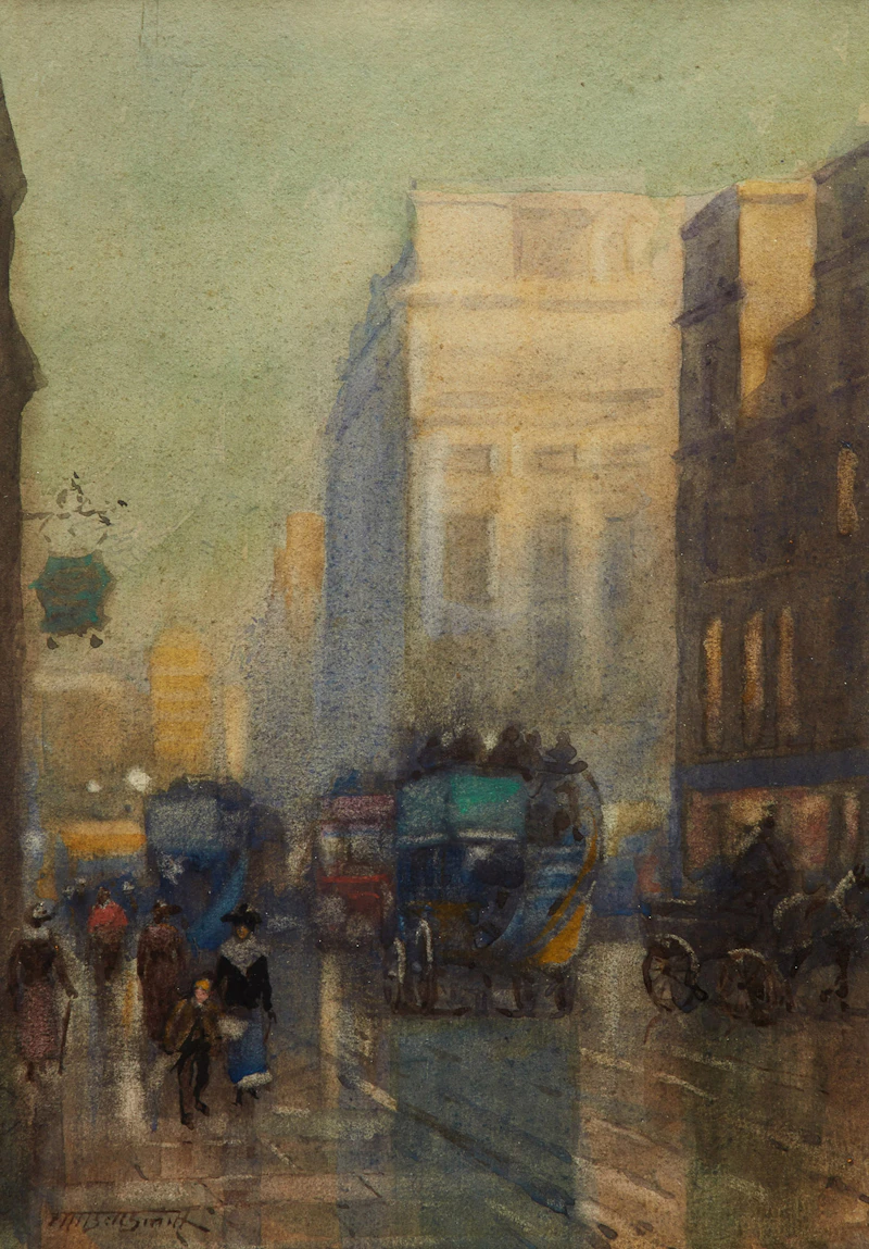 Frederic Marlett Bell-Smith, Near Piccadilly Circus, watercolour