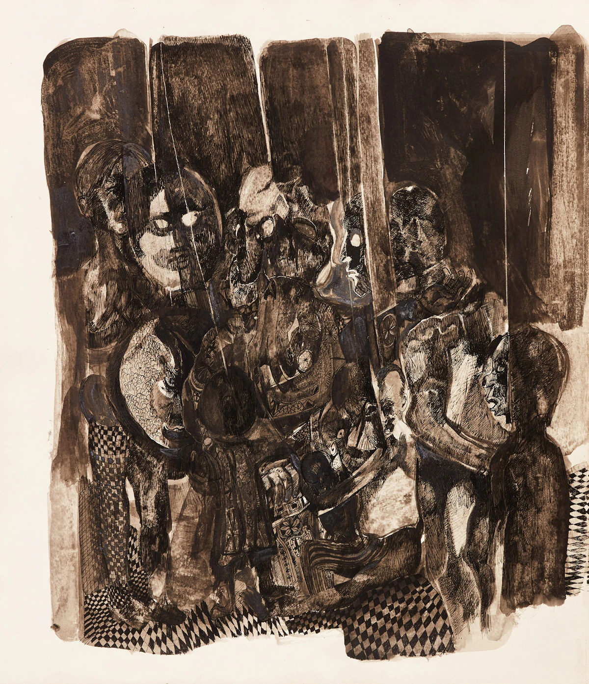 Gerald Leopold  Squires, Untitled Abstraction (Triptych); Portrait of Two Figures; Sketch of a Man; Sketch of a Woman, various mediums, 1966