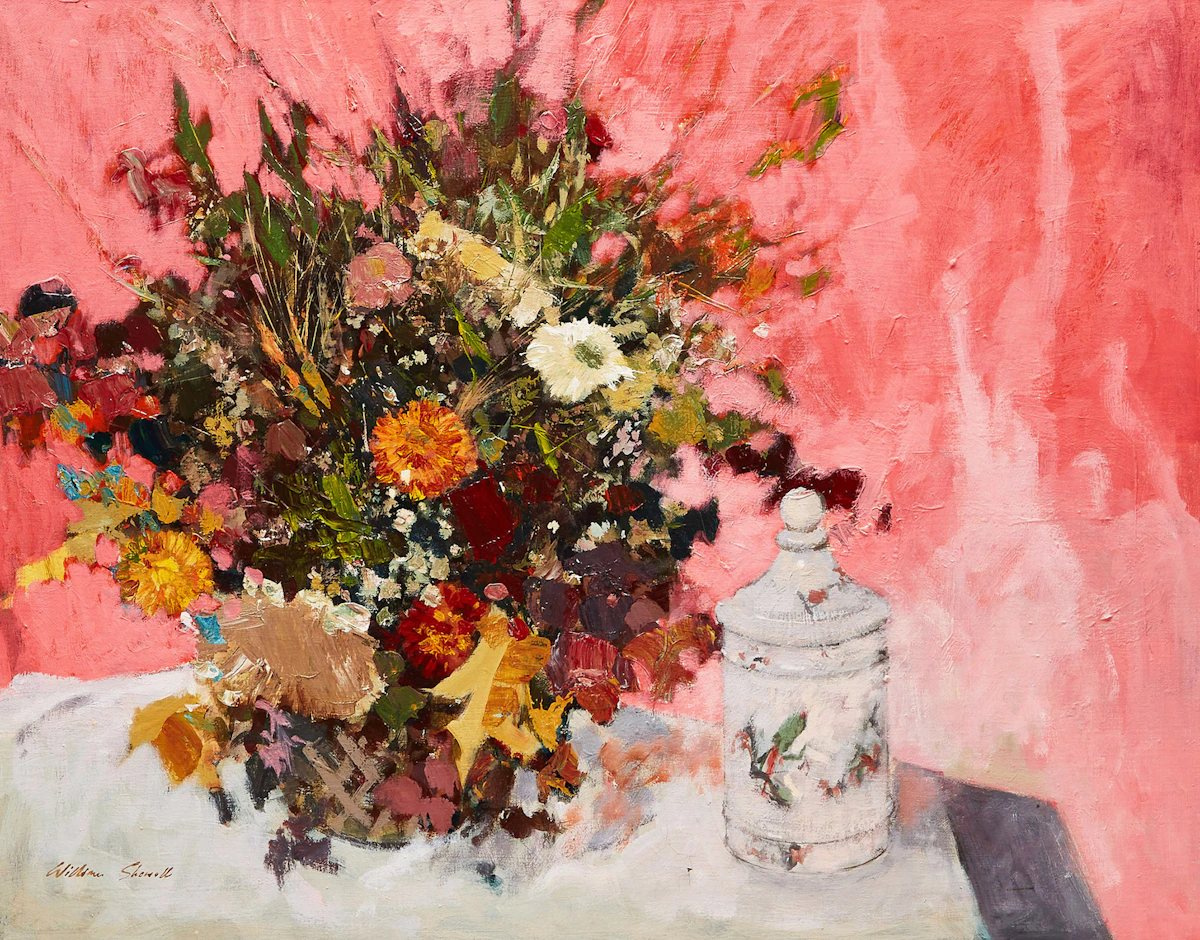 William Showell, Dried Flowers with Chinese Vase, oil on canvas, 1967
