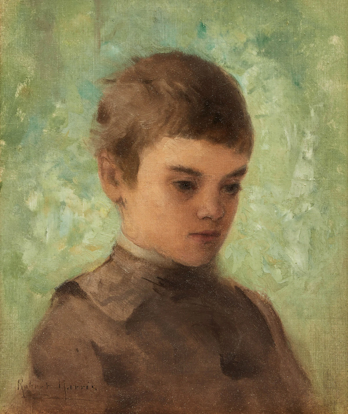 Robert Harris, Portrait of a Young Boy , oil on canvas laid down on board