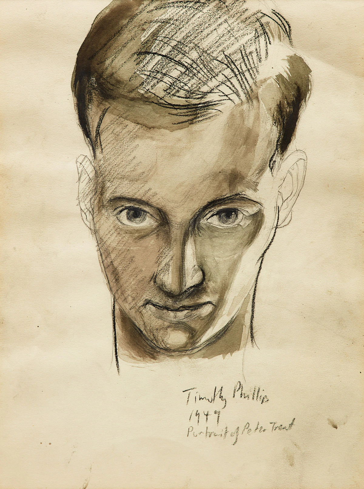 Timothy J. Phillips, Portrait of Peter Trent, charcoal and wash, 1949
