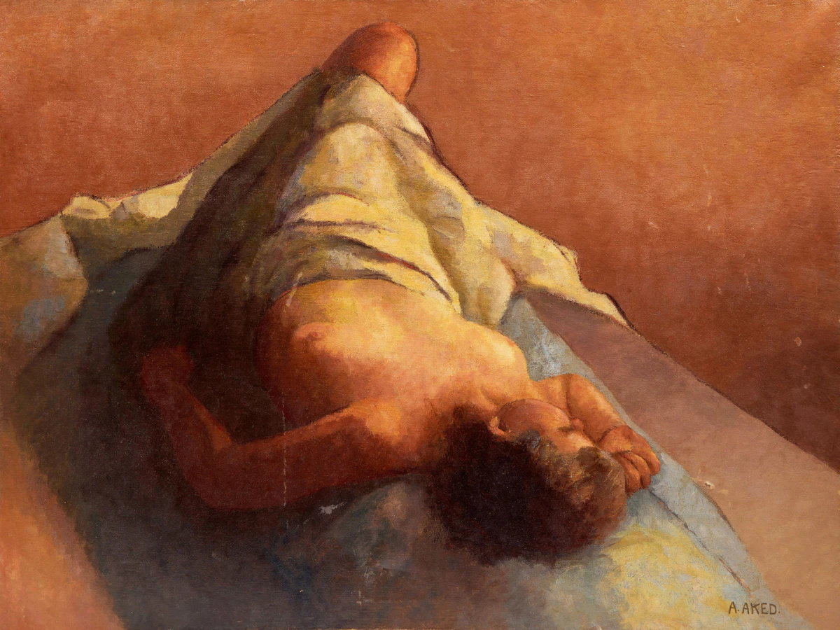 Aleen Elizabeth Aked, Recumbent Female Nude Partially Draped, oil on canvas