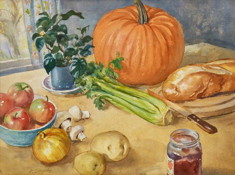 Kitchen Still Life with Pumpkin by Henry John Simpkins