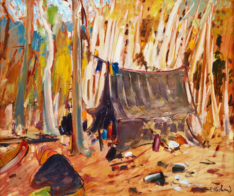 Campement de trappeurs en forêt by René Richard