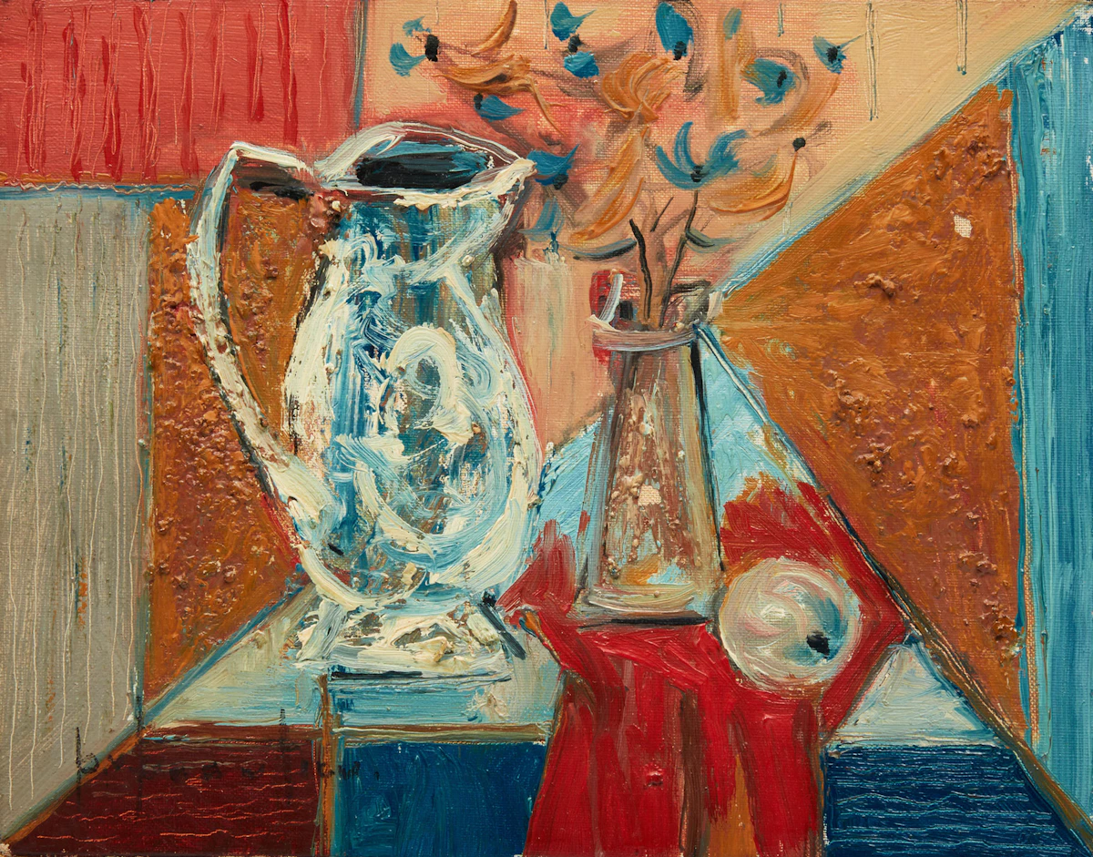 Paul-Vanier Beaulieu, Still Life with Jug and Flowers, oil on canvas, circa 1955