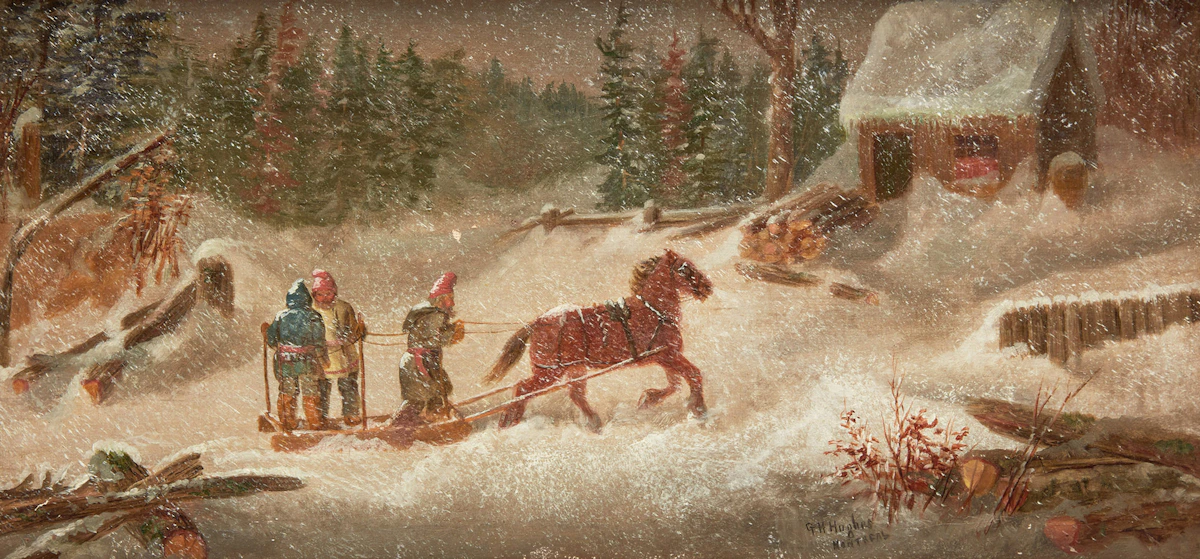 George Hart Hughes, Habitants Sledding, oil on canvas