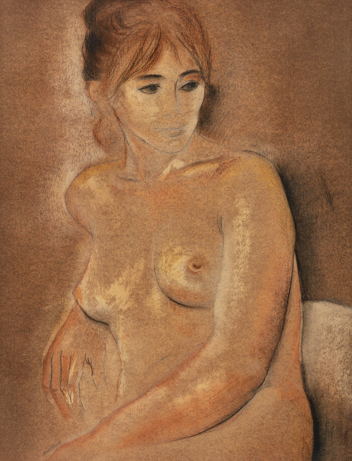 Louis Muhlstock, Seated nude, pastel