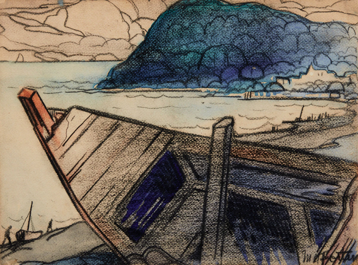 Marc-Aurèle Fortin, Untitled (Landscape with Boat); Untitled (Landscape with Tree), two mixed media works on paper each laid down on card