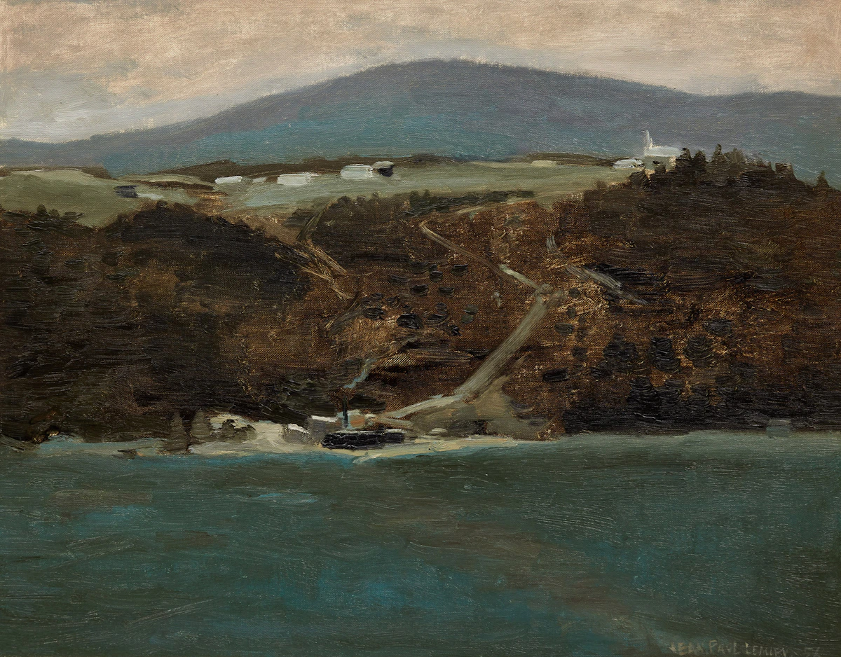 Jean Paul Lemieux, Beaupré from Île d'Orléans, oil on canvas board