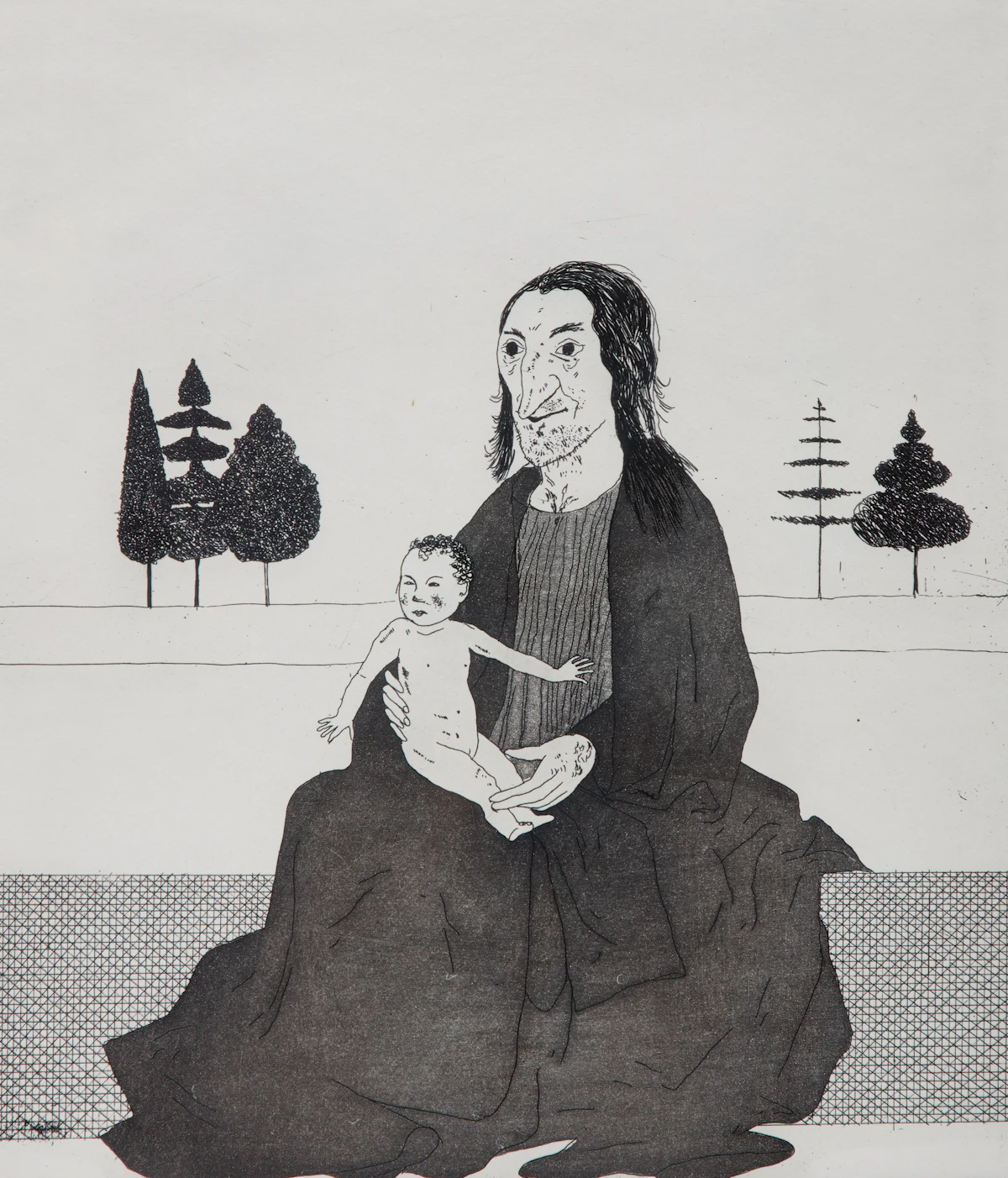 David Hockney, The Enchantress with the Baby Rapunzel, etching