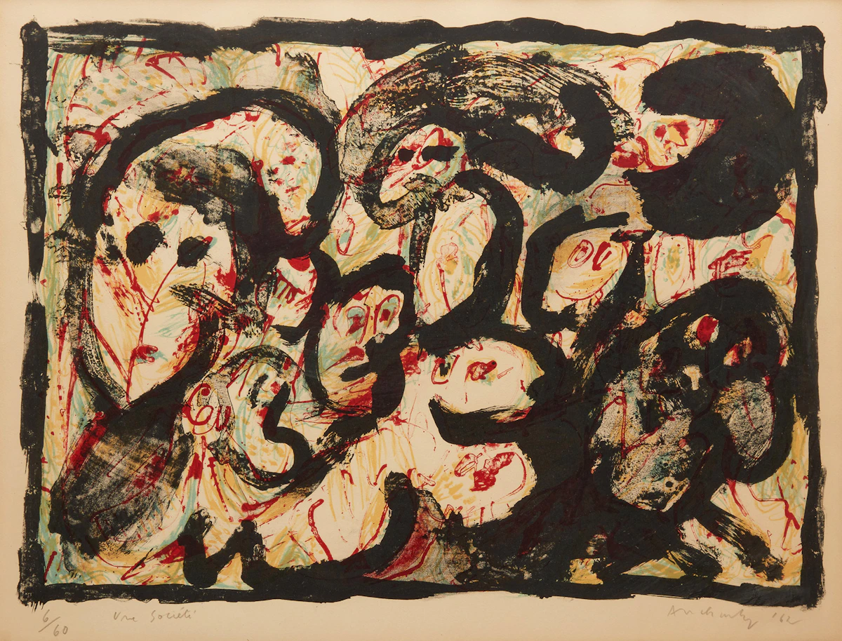 Pierre Alechinsky, Une société, colour lithograph, 1962