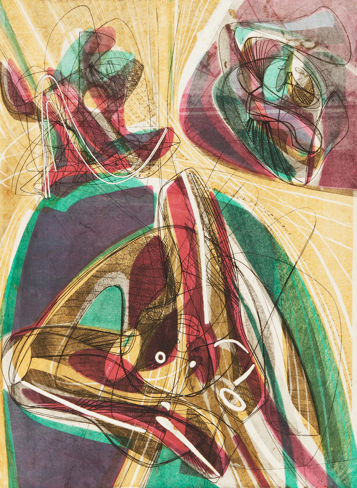 Stanley William Hayter, Day & Night, colour aquatint with etching, 1952