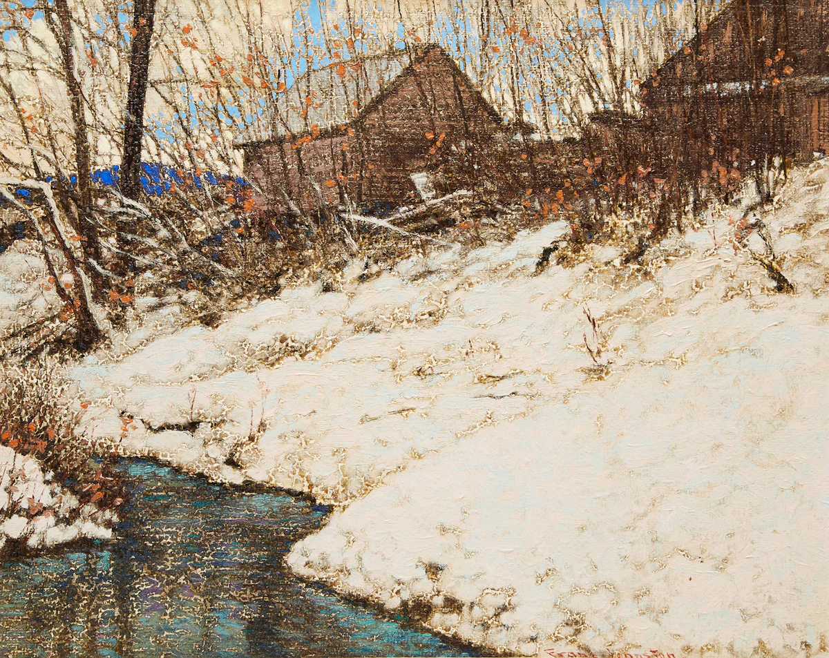 Frank Hans Johnston, April Snow, oil on board