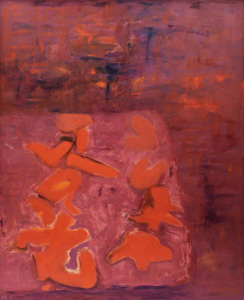 Jack Leonard Shadbolt, Vermilion Tokens (Improvisation on Borrowed Forms), oil on canvas