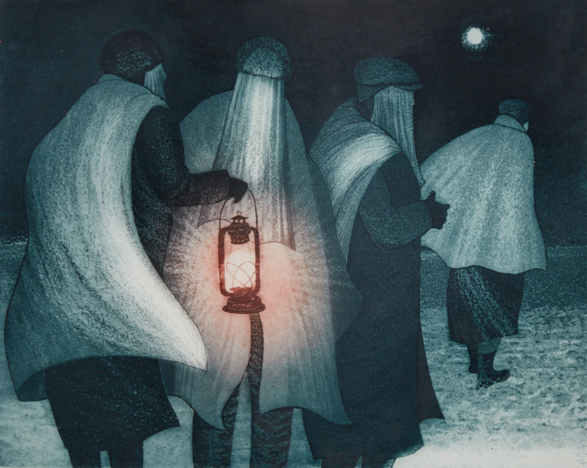 David Lloyd Blackwood, Mummer Group from Pound Cove, etching, 1976