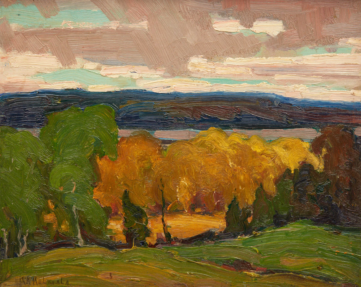 George Arthur Kulmala, Rainclouds at Rice Lake, oil on board, circa 1918-20
