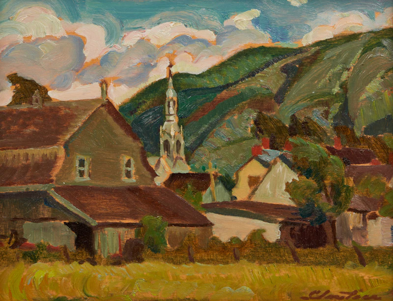 Albert Edward Cloutier, Village Group, Beloeil, oil on board