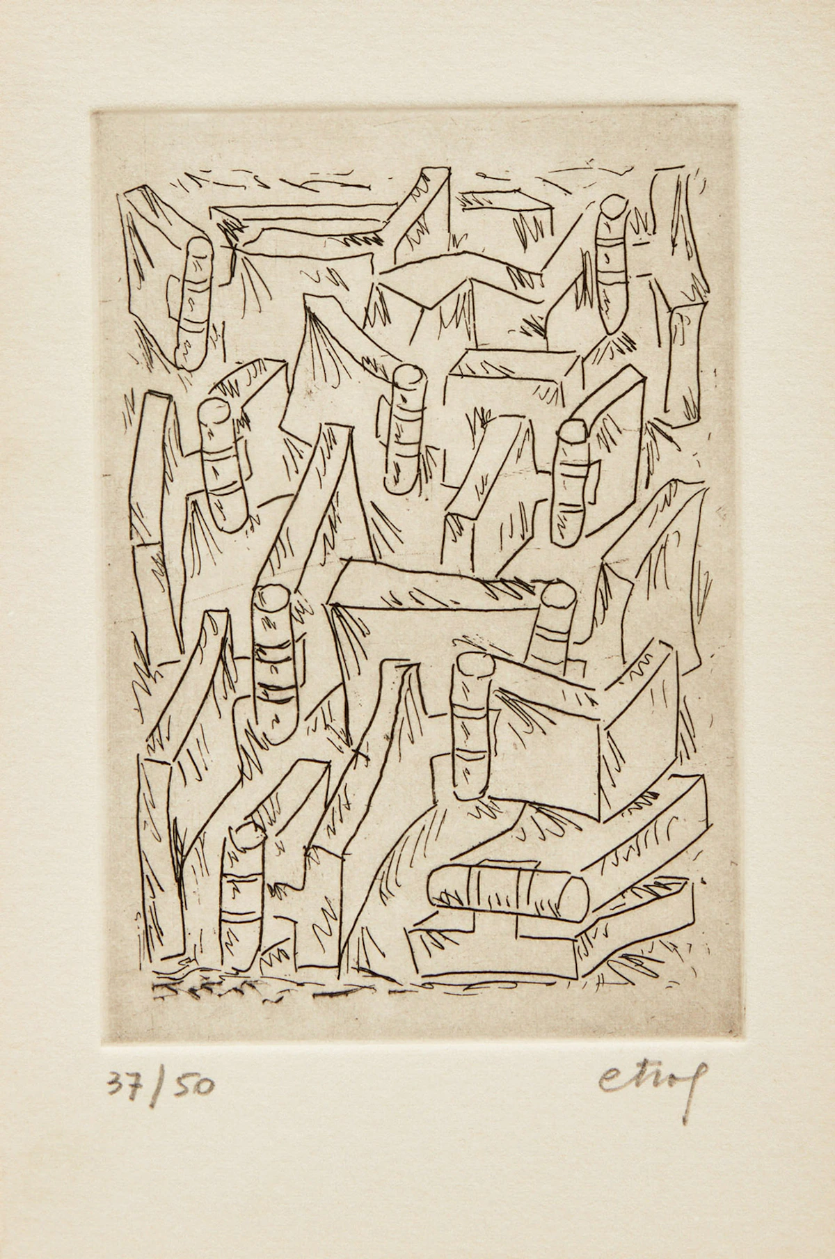 Sorel Etrog, Two Untitled Abstracts, two etchings