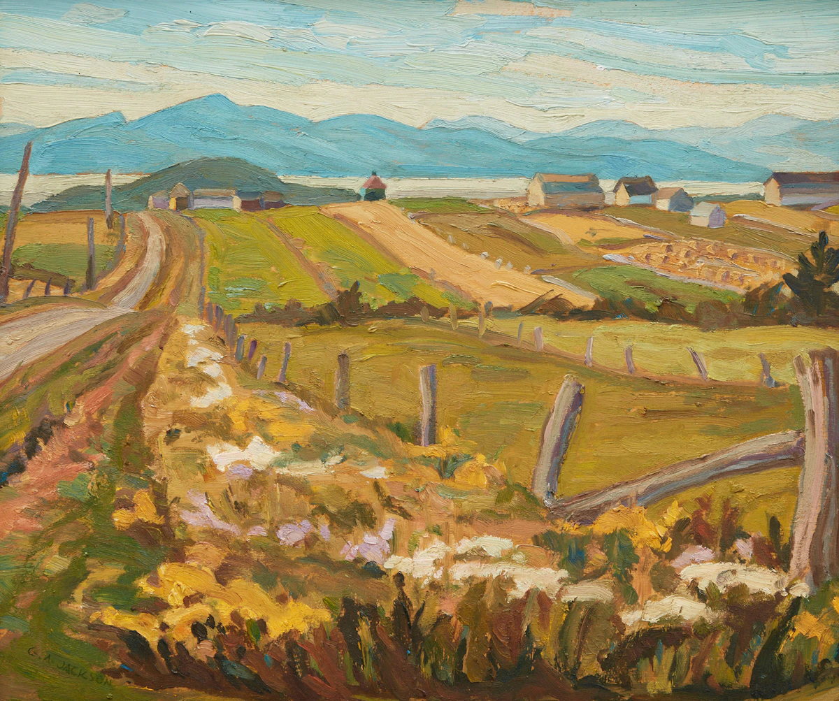 Geneva Adair Jackson, August Day - On the Road to St. Anne de la Pocatiere - Below St. Onésime, 1976, oil on board