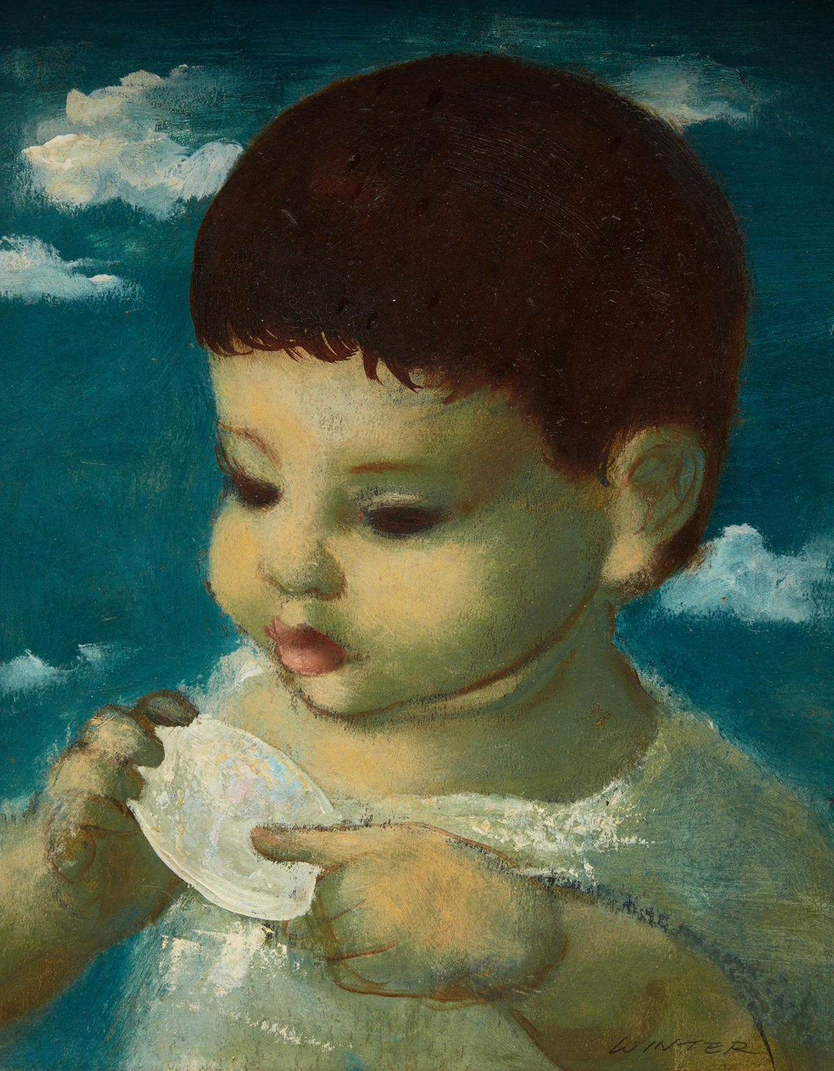 William Arthur Winter, Boy With a Shell , oil on board