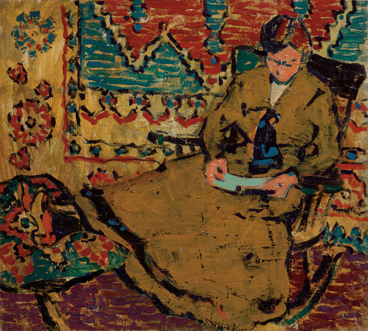 David Brown Milne, Woman and Tapestry Pattern (Patsy Milne), oil on canvas, 1914